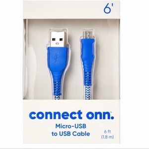 Connect ONN Braided 6ft. Sync & Charge Cable with Micro USB Connector NWT